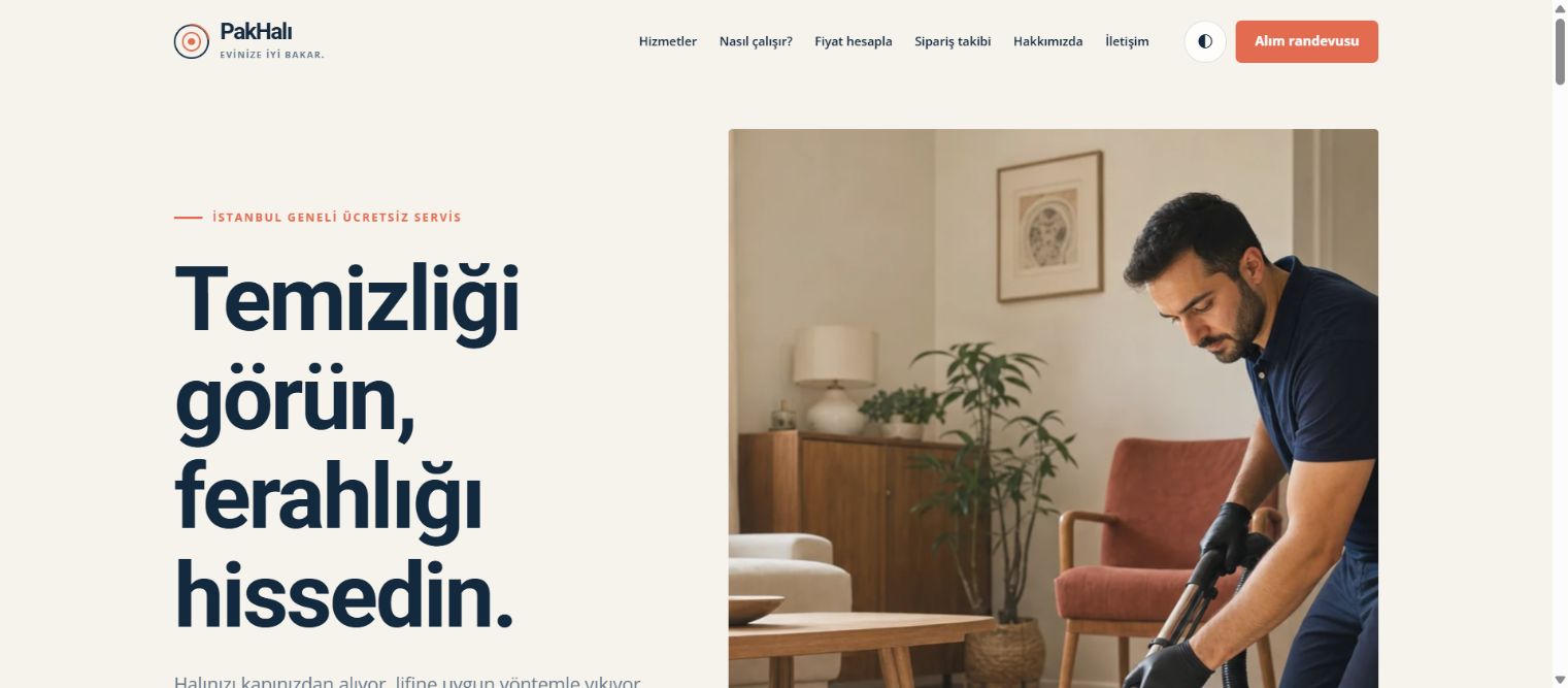 PakHalı halı ve koltuk yıkama web sitesi ana sayfası